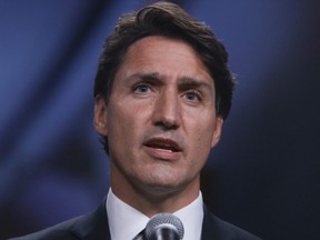 Liberal Leader Justin Trudeau speaks to the media following the French-language leaders debate during the federal election campaign in Gatineau, Que., Wednesday, Sept. 8, 2021.