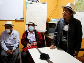 Arnulfo Oxlaj, a survivor of the massacre of children from the Chiul Indigenous community in Guatemala's civil war, meets with Indigenous leaders after local authorities prevented an exhumation at the site where the children are believed to be buried, in Nebaj, Guatemala September 28, 2021.