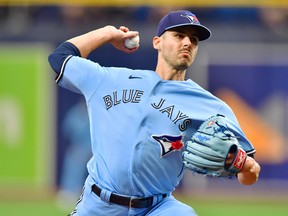 Blue Jays' Julian Merryweather delivers a pitch to the Tampa Bay Rays in the first inning at Tropicana Field on Wednesday, Sept. 22, 2021.