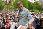 People's Party of Canada Leader Maxime Bernier prepares to speak at a protest against COVID-19 restrictions, in Toronto on May 15, 2021.