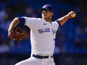 Steven Matz of the Toronto Blue Jays pitches to the Minnesota Twins in the third inning during their MLB game at the Rogers Centre on Sept. 18, 2021 in Toronto.