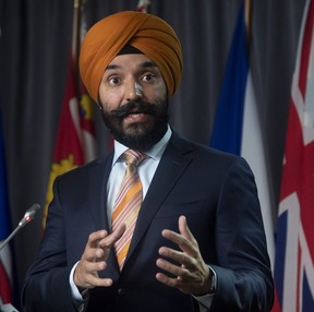 Innovation, Science and Industry Minister Navdeep Bainsduring a news conference Tuesday November 17, 2020 in Ottawa. A not-for-profit group that promotes public awareness of digital rights says the Trudeau government has missed an opportunity to ensure political parties come under federal privacy law. THE CANADIAN PRESS/Adrian Wyld