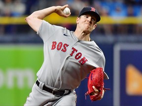 Nick Pivetta of the Boston Red Sox delivers a pitch against the Tampa Bay Rays in the first inning at Tropicana Field on August 30, 2021 in St Petersburg, Fla.