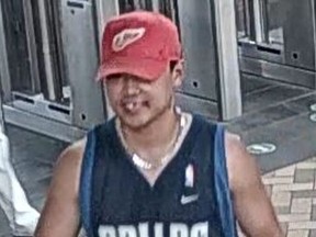 An image released by Toronto Police of a suspect in an alleged assault at Lawrence Station on Sept. 11, 2021. A man was arrested on Sept. 12.