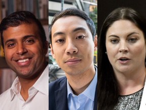 (L to R) Taleeb Noormohamed, the Liberal MP for Vancouver-Granville, Kevin Vuong, independent MP for Spadina-Fort York, and Jenica Atwin, Liberal MP for Fredericton.
