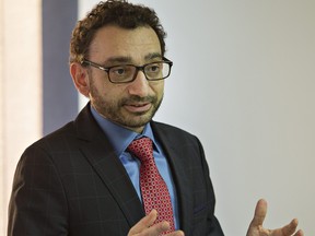 Omar Alghabra, MP for Mississauga Centre and Foreign Affairs Parliamentary Secretary speaks on Friday March 18, 2016 during a Syrian refugee community forum at the Muslim Association of Brantford’s community centre. Brian Thompson/Brantford Expositor/Postmedia Network
