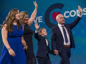 Conservative leader Erin OÕToole and his family after addressing supporters following the federal election at the Tribute Communities Centre Arena in Oshawa, Ont.  i on Tuesday September 21, 2021. Ernest Doroszuk/Toronto Sun/Postmedia