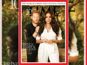 Britain's Prince Harry and Meghan, Duchess of Sussex, appear on the cover of Time magazine's 100 most influential people in the world edition in this handout photo released to Reuters on September 15, 2021.