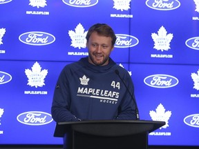 Maple Leafs defenceman Morgan Rielly speaks about the upcoming season and potential new contract in Toronto on Wednesday.