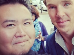 Toronto entertainment blogger Will Wong with Benedict Cumberbatch at TIFF 2014 for The Imitation Game.
