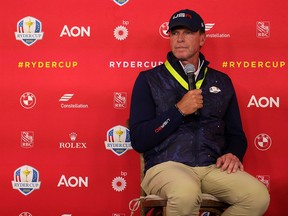 USA captain Steve Stricker speaks to the media on Monday prior to the start of the Ryder Cup this week at Whistling Straits in Kohler, Wisc.