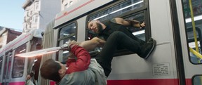Shang-Chi (Simu Liu) and Razor Fist (Florian Munteanu) in a scene from Shang-Chi and the Legend of the Ten Rings.
