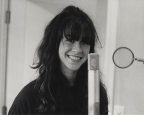 Alanis Morissette at age 19, recording You Learn for the album Jagged Little Pill.