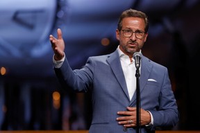 Bloc Quebecois Leader Yves-Francois Blanchet speaks during a news conference after the last of three two-hour leaders debates at the Canadian Museum of History in Gatineau, Quebec on Sept. 9, 2021.