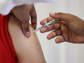 According to the Brant County Health Unit website, as of Sunday, 76 per cent of area residents, aged 18 and older, have received at least one dose of COVID vaccine, with 69 per cent having received both doses. AFP via Getty Images ORG XMIT: POS2021081913413456087028058