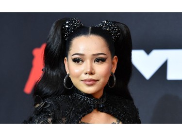 US-Filipino singer Bella Poarch arrives for the 2021 MTV Video Music Awards at Barclays Center in Brooklyn, New York, September 12, 2021. (Photo by ANGELA WEISS / AFP)