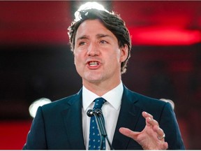Canadian Prime Minister Justin Trudeau delivers his victory speech after general elections at the Queen Elizabeth Hotel in Montreal, Quebec, early on September 21, 2021.