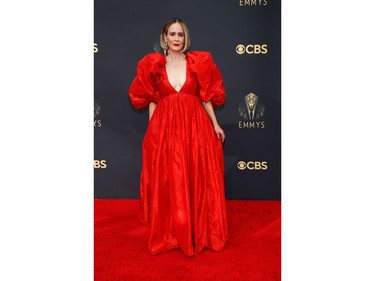 Actor Sarah Paulson arrives at the 73rd Primetime Emmy Awards in Los Angeles, Sept. 19, 2021.