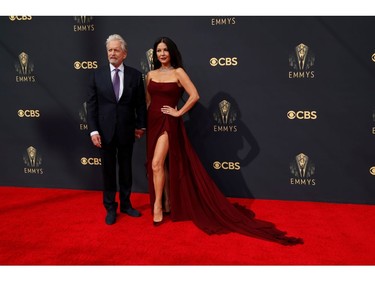 Actor Michael Douglas and his wife actor Catherine Zeta-Jones arrive at the 73rd Primetime Emmy Awards in Los Angeles, Sept. 19, 2021.