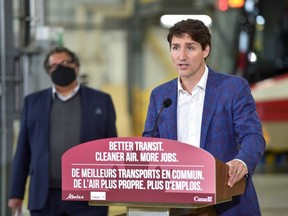 Canada's Prime Minister Justin Trudeau and Calgary Mayor Naheed Nenshi announce the beginning of construction on the Green Line at the Calgary Transit Oliver Bowen Maintenance Facility, in Calgary, Alberta, Canada July 7, 2021.