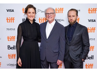Actors Vicky Krieps and Ben Foster pose with Director Barry Levinson as they arrive for the premiere of "The Survivor" at the Toronto International Film Festival (TIFF) in Toronto, Ontario, Canada September 13, 2021.  REUTERS/Mark Blinch