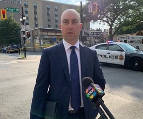 Hamilton Police Homicide Det.-Sgt. Steve Bereziuk speaks with reporters. BRAD HUNTER/TORONTO SUN