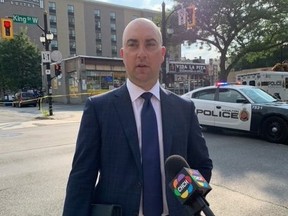 Hamilton Police Homicide Det.-Sgt. Steve Bereziuk speaks with reporters. BRAD HUNTER/TORONTO SUN