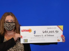 Oshawa's Tamara Geldart had tears of joy after hitting it big with Ontario's jackpot, winning $642,002.90 in the Lottario draw.