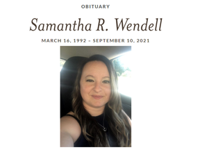 The obituary notice for Samantha Wendell.