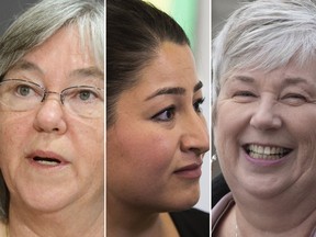 Former Liberal Cabinet Ministers Deb Schulte, left, Maryam Monsef and Bernadette Jordan.