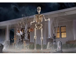 Welcome trick or treaters with this 12-foot skeleton with LCD eyes. HOME DEPOT