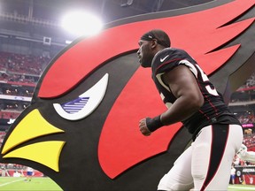 Linebacker Chandler Jones of the Arizona Cardinals is introduced before his team's NFL game against the San Francisco 49ers at State Farm Stadium in Glendale, Ariz., on Oct. 10, 2021.
