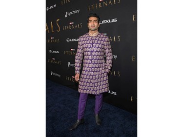 Kumail Nanjiani arrives for the world premiere of Marvel Studios' Eternals at the El Capitan Theatre in Hollywood on Oct. 18, 2021.