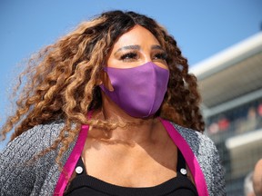 Serena Williams looks on in the Paddock before the F1 Grand Prix of USA at Circuit of The Americas on October 24, 2021 in Austin, Texas.