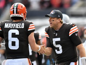 Case Keenum (right) will start for Cleveland on Thursday with Baker Mayfield injured.