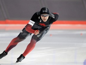 Vincent de Haitre skates in the men's 1500m during the fourth day at the Canadian Long Track Championship.