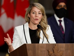 Minister of Foreign Affairs Melanie Joly speaks during a news conference after the swearing-in of a new Cabinet in Ottawa, October 26, 2021.