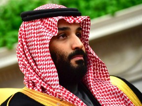 Crown Prince Mohammed bin Salman of the Kingdom of Saudi Arabia is seen during a meeting with President Donald Trump in the Oval Office at the White House on March 20, 2018 in Washington, D.C.