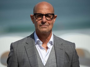 Stanley Tucci poses during a photocall of the film "La Fortuna" during the 69th San Sebastian Film Festival in the northern Spanish Basque city of San Sebastian on Sept. 24, 2021.