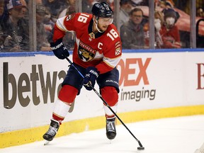 Florida Panthers centre Aleksander Barkov passes the puck against the Tampa Bay Lightning at BB&T Center.
