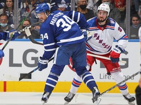 Auston Matthews showed no rust at all in his season debut with the Leafs when they took on the New York Rangers on Monday. GETTY IMAGES