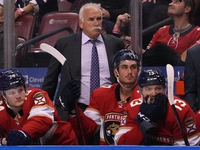 Coach Joel Quenneville behind the Panthers bench in 2021 for what turned out to be the last time.