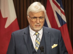 Ontario MPP Rick Nicholls holds a news conference at Queen's Park in Toronto on Thursday, August 19, 2021, to announce that he would not get vaccinated against COVID-19.