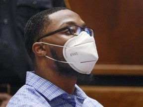 Khalil Wheeler-Weaver, 25, listens to his sentence in a courtroom in Newark, N.J., Wednesday, Oct. 6, 2021.