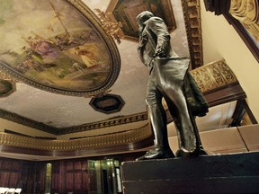 A statue of Thomas Jefferson stands in New York's City Hall council chamber.