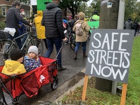 Protesters marched to demand the imposition of safety measures on Parkside Dr. after two seniors were killed in a crash.