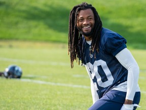 Argos defensive back Treston Decoud yielded a TD catch to Eugene Lewis last Friday when the Als receiver pulled him down by the dreadlocks.