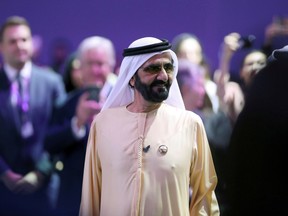Prime Minister and Vice-President of the United Arab Emirates and ruler of Dubai Sheikh Mohammed bin Rashid al-Maktoum attends the Global Women's Forum in Dubai, United Arab Emirates, February 16, 2020.