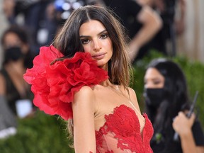 Emily Ratajkowski arrives for the 2021 Met Gala at the Metropolitan Museum of Art on September 13, 2021 in New York.