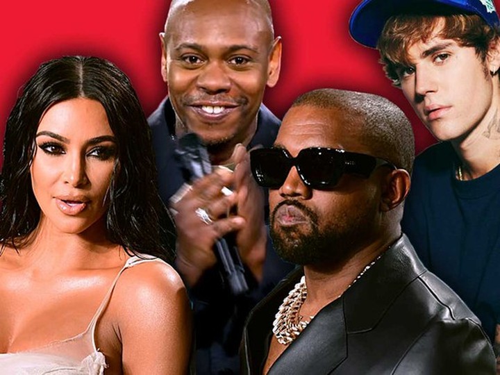  Kim Kardashian, Dave Chappelle, Kanye West, Justin Bieber (Getty Images)